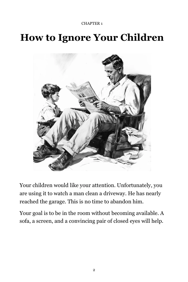 Sample page from How to Be a Bad Father: Chapter 1 opening and illustration.